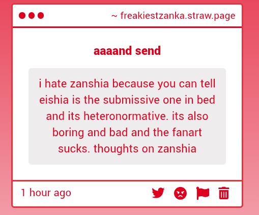 freakiestzanka's tweet image. i dont like zanshia bc they havent even interacted i cant think of a panel they spoke to each other like theres no substance with them 
i dont have anything to give an opinion on  im neutral