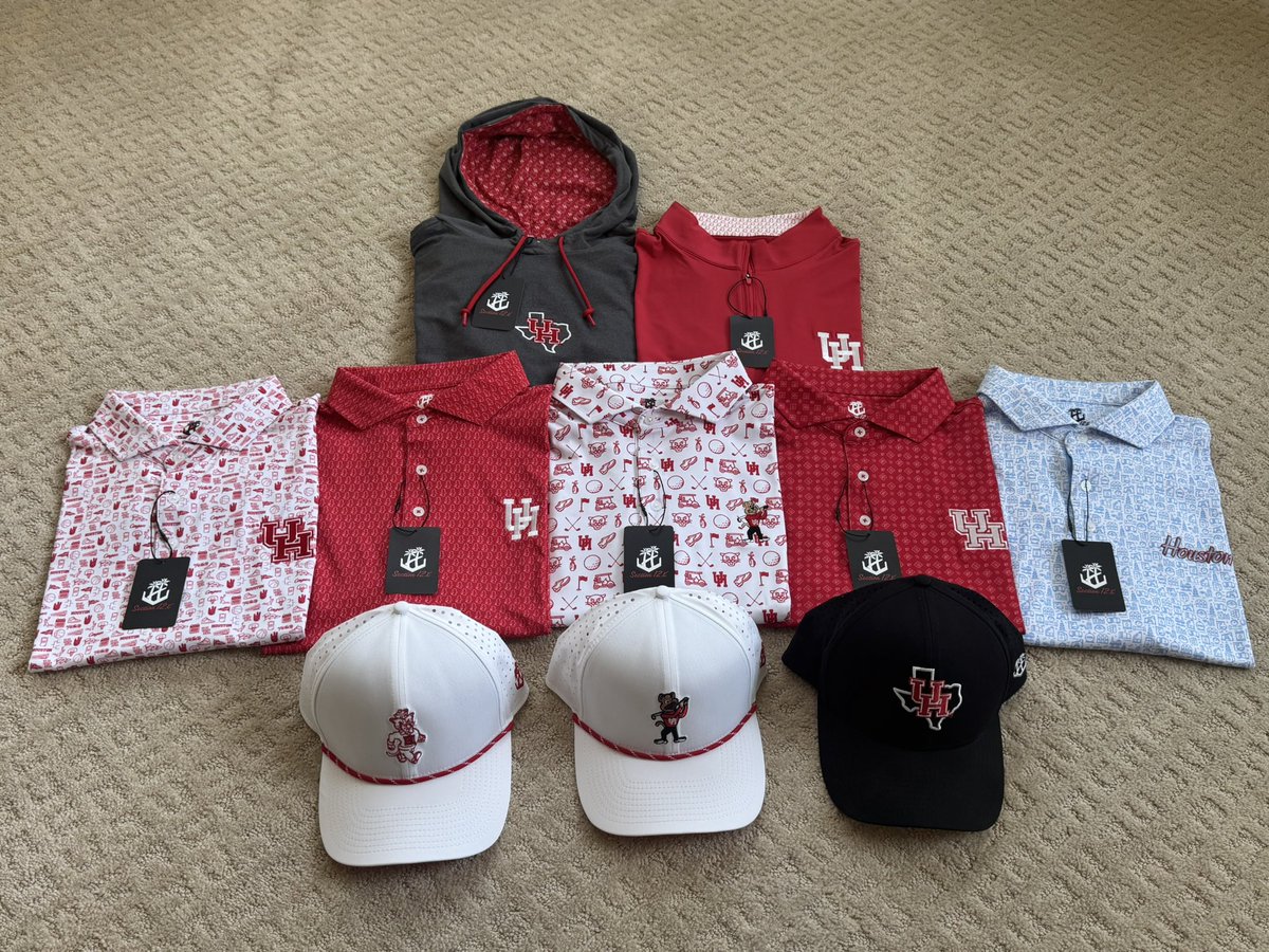 Section12X's tweet photo. Some people flaunt their Masters haul, we showcase the real goods 😏

- 10 current products
- 7 logo variations
- Highest quality &amp; comfort
- Coogs-only brand 🐾

Remember to use our 1 year anniversary code “YEAR1” at checkout for 10% off your order 🔥🔥

https://t.co/1oXqMgvgyn https://t.co/OjSUJqvlpQ