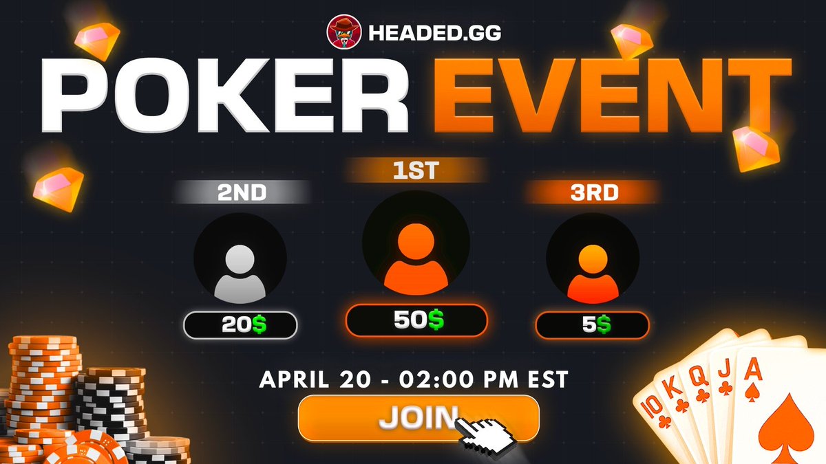 🚨$75 POKER EVENT🚨

🎁$10 Giveaway: Like + RT, &amp; Tag 1 Friend🎁

➡️How to enter
✅Join the discord ( discord.gg/wun4wSQg )
✅Follow the requierments to get CODE HEADED ROLE
✅When requierments have been followed open a ticket to get the role

⏳Starts Monday 20 April 2026