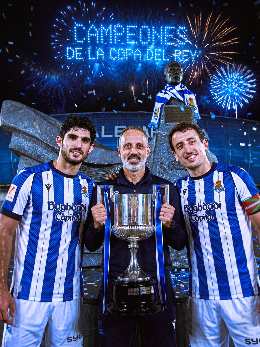 🔵 | Pellegrino Matarazzo se ha convertido en el PRIMER ENTRENADOR ESTADOUNIDENSE 🇺🇸 que logra conquistar la Copa de una de las cinco grandes ligas de Europa. 

Agarró a la Real Sociedad a 2 PTS del descenso y ahora le da un título después de cinco años. 

¡TRABAJAZO 👏!