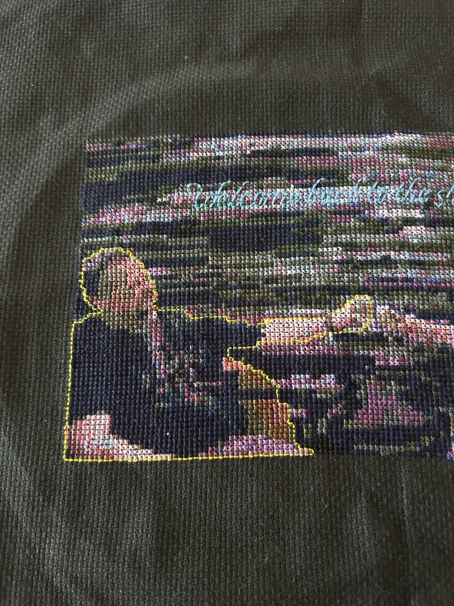 emmabski623's tweet photo. I’ve been working on a cross-stitch piece of Imp &amp; Skizz’s 100th podcast episode and it’s finally done!

6 months of work (between my 9-5 &amp; life) and it’s done! Can’t wait to give it to them at TwitchCon.

Thank you both for everything you do 💙💛😁 https://t.co/UHdRHIhH5w
