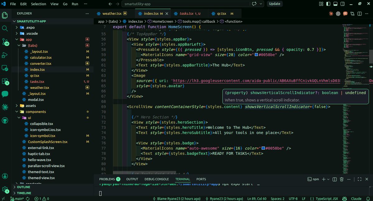 ErickJavea55143's tweet image. 🚀 Built my Stage 1 Smart Utility Toolkit App

Just extended my React Native Expo app with a fully functional Task Manager module 📱
Features:
Create, edit &amp;amp; delete tasks
#ReactNative #Expo #MobileDevelopment #HNGInternship #100DaysOfCode #BuildInPublic