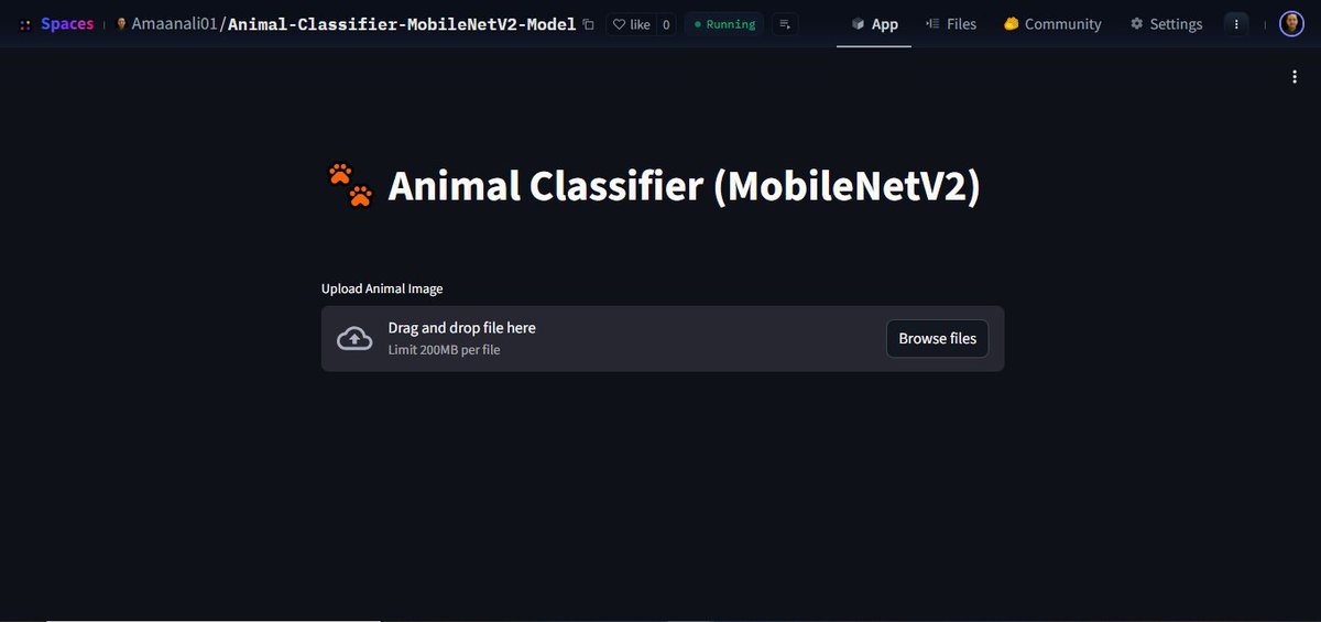 Amaanali010's tweet photo. 🚀 Project Upgrade Completed: Animal Classifier using MobileNetV2 (Transfer Learning)
#DeepLearning #TransferLearning #MobileNetV2 #ComputerVision #TensorFlow #ArtificialIntelligence #MachineLearningProjects #PythonDevelopers #AIEngineering #StreamlitApps #KaggleProjects #Tech https://t.co/IIT6rCPHf1