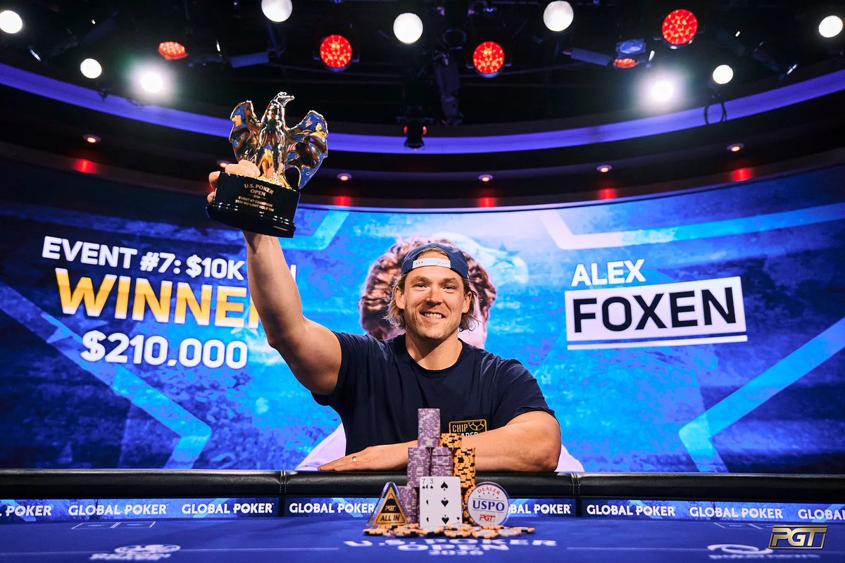 Alex Foxen continues to DOMINATE with his 13th PGT High Roller win.

$10k U.S Poker Open Event #7 ✅

$210,000 ✅

🐐 ✅

<a href="/WAFoxen/">Alex Foxen</a>