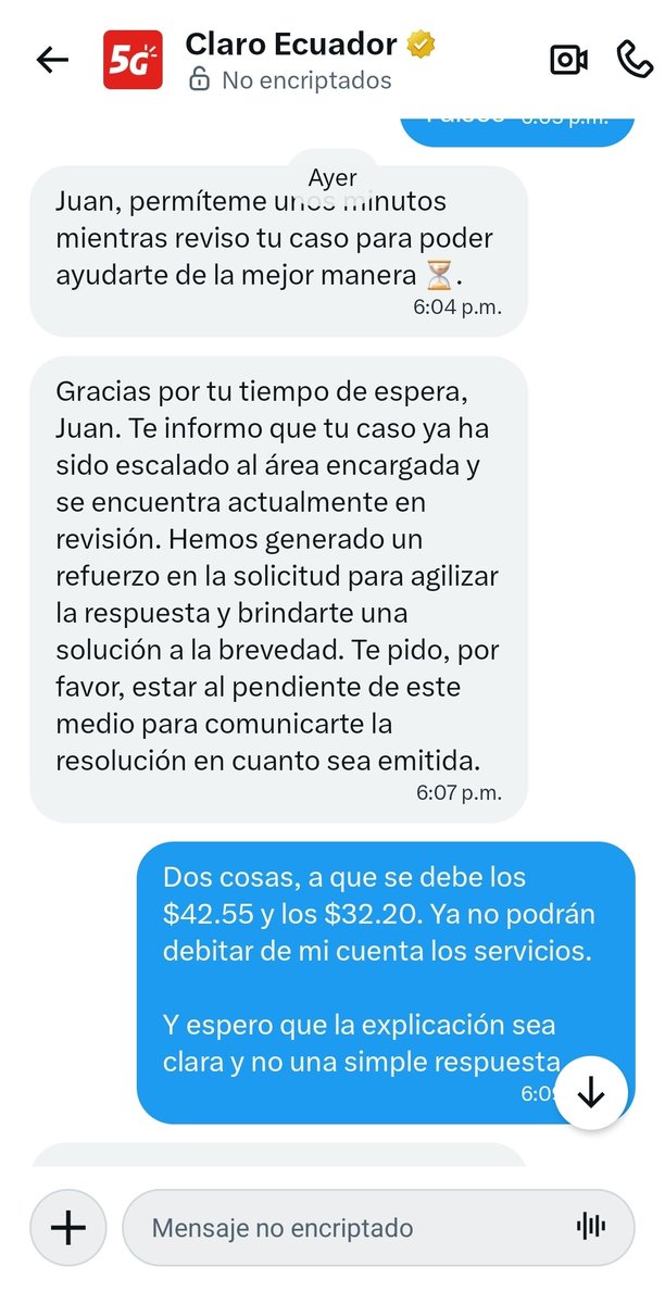 Siguen las mentiras de parte <a href="/ClaroEcua/">Claro Ecuador</a> y sigo esperando respuestas del débito no autorizado en mi cuenta $42.55 y 32.20 sigo esperando. Conque otra mentiras me vienen ahora #Guayas #Guayaquil #Ecuador el mejor robo que hacen de mi dinero.