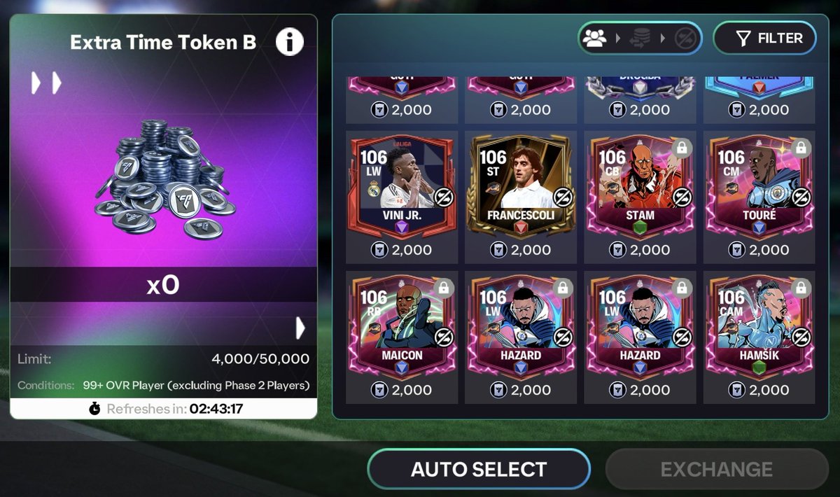FCMLEO_'s tweet photo. Just knew we can claim those cards once more (card=2000 ET). Also at Hero Trial u have a good opportunity of 100 rankup pts or 99-103 (Card=2000 ET) and guaranteed 200 gems. We don't know what could happen to ET tokens next event but anyways having cards could help 🤷
#EAFCMOBILE https://t.co/d17oyiewv6