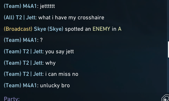 DG_Norial's tweet photo. @time2esport  
Yall got some very chill players in ur val team btw. All a m8 said was "jetttt" and he crashes out and throws away games. Might consider twice who yall pick up and keep. Big fun https://t.co/qJPs2stN2X