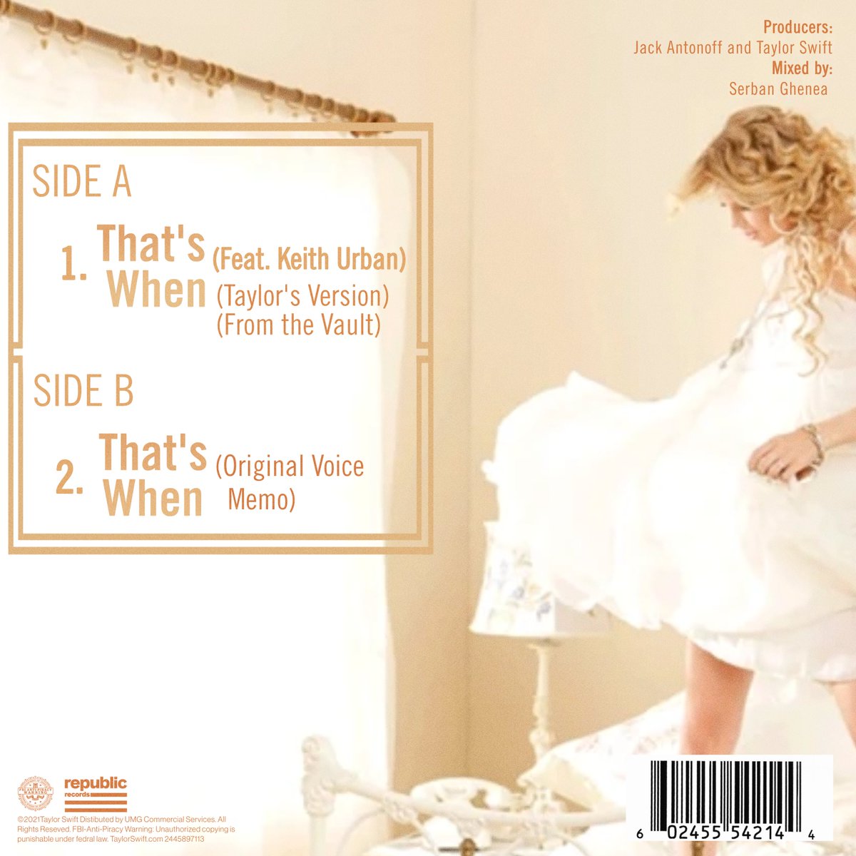 RauleFTV's tweet image. Taylor Swift | Fearless TV | 
That's When (Feat. Keith Urban) (From the Vault) Single RSD Concept Edit - Mockup (NOT REAL)
•Crystal Clear with Gold Marble Vinyl

(Cover &amp;amp; Vinyl mockup by me 💗)

#TaylorSwift #TSFearlessTV #FearlessTaylorsVersion #Fearless #RSD #RecordStoreDay