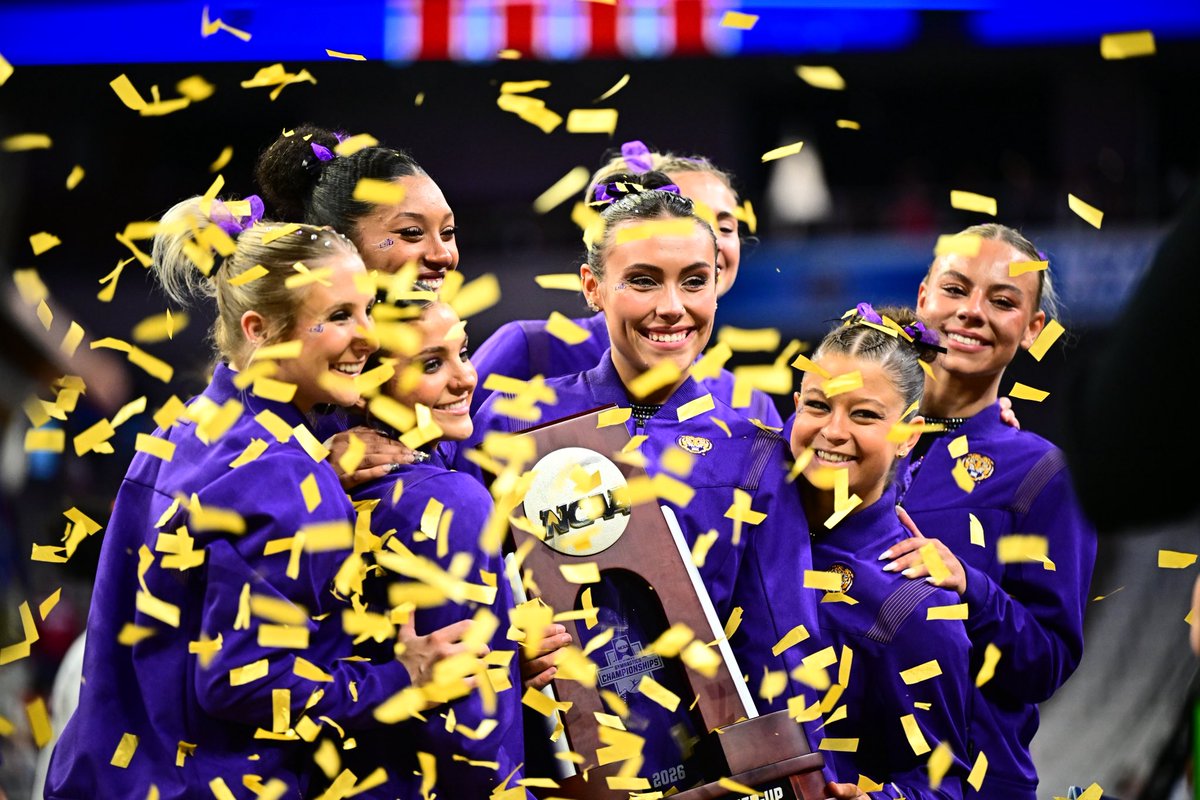 LSUgym's tweet photo. What a season. Cleared their own path to the championship.  

Proud of this team 💜 https://t.co/rEIQ7NXvZZ