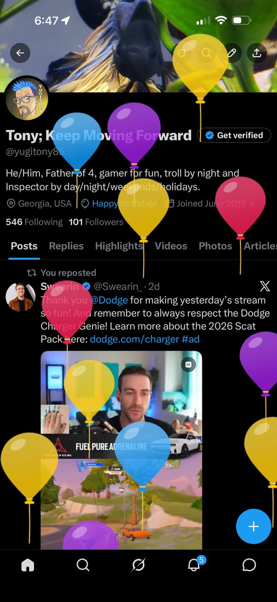 yugitony85's tweet photo. That’s right, you see that correctly…

@Swearin_ was sponsored by @Dodge 

Oh, and it’s my birthday I guess 🤷🏽‍♂️ https://t.co/N6Yf1kAjwV