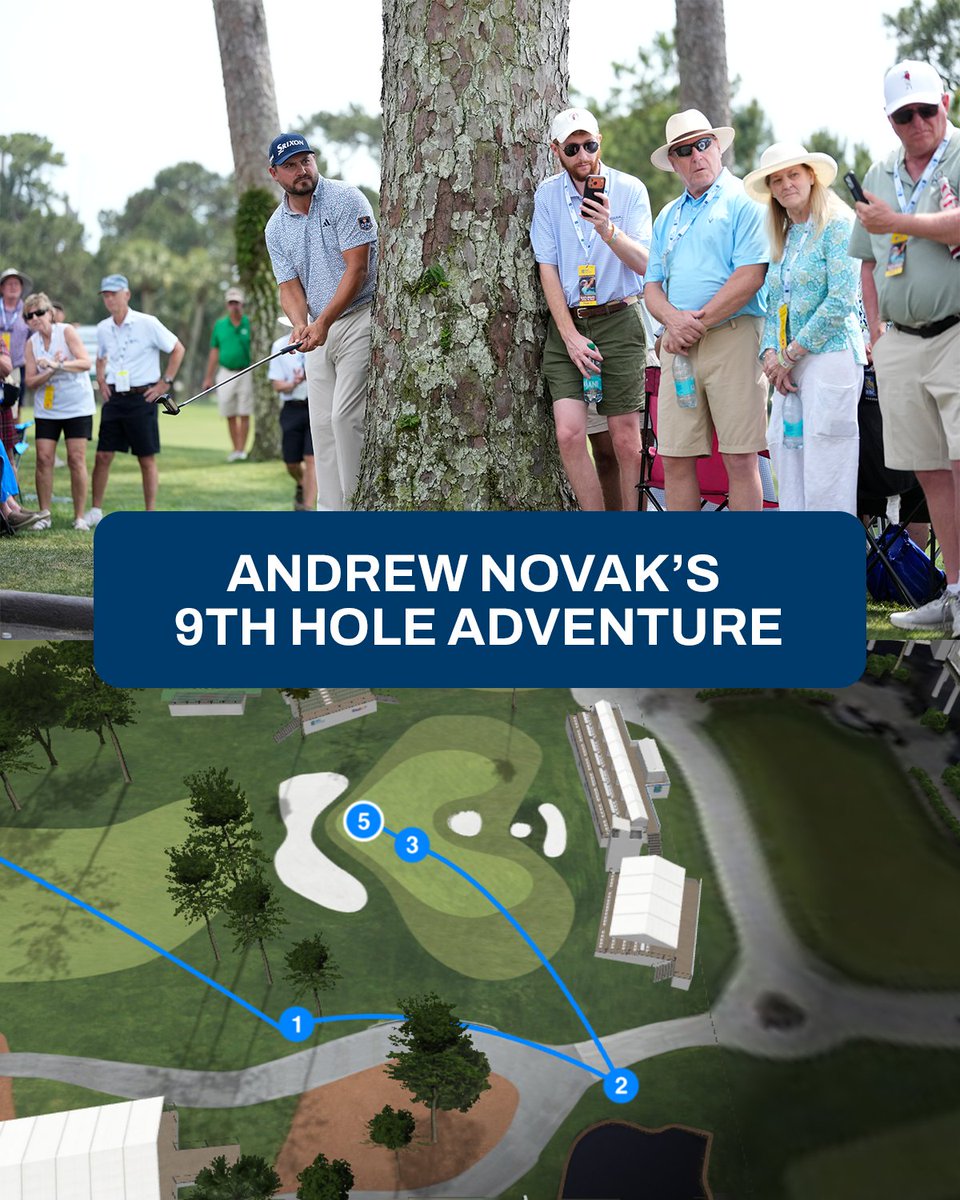 PGATOUR's tweet photo. "I don't know how my ball ended up where it did, but I had nothing."

@AndrewNovakgolf's ninth hole @RBC_Heritage was complicated after his tee shot ended up next to a tree near the green. With few options, he chose to use his putter and move it up the cart path so he could chip it onto the green from there.

"I played it the way that I thought gave me the best chance of making par and at least taking a big number out of there."

After making his bogey, he went on to shoot a 31 on the back nine to finish the day 12-under in a tie for sixth.

This week has special meaning for Novak, as he grew up in the area and has many family and friends along for the week.

"This feels like home to me. This is the kind of golf course that I feel like I've played many times growing up."

He'll begin the final round five shots back of leader Matt Fitzpatrick, trying to add a second PGA TOUR title to his trophy case.