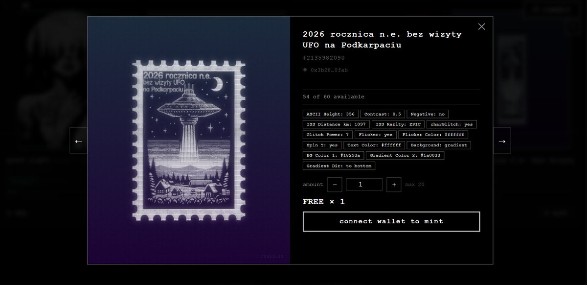 dominzomi's tweet image. 3/4
The rarity classes are calculated based on the distance between #Krosno (PL) and the current position of the #ISS
The specific rarity class of an #NFT is determined only once during its creation and remains consistent across the entire #mint.

#blockchain #web3 #polygon
