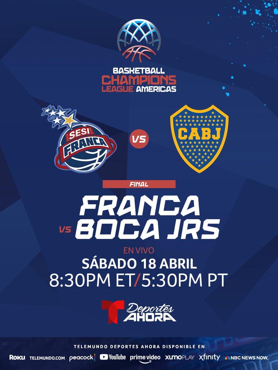 TelemundoSports's tweet image. 🔥 YA COMIENZA: la GRAN FINAL de la Champions League Americas

🏀 Franca 🇧🇷 vs. Boca 🇦🇷
📺📱Telemundo Deportes Ahora ➡️ tlmdo.co/3QtegUO

#FIBA #Basketball #ChampionsLeagueAmerica