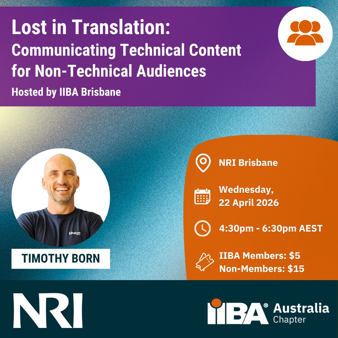IIBAAus's tweet image. Struggling to make complex ideas land outside your technical team? At this event, Timothy Born, founder of MindCom, will share practical tips to help you make your complex ideas clear, memorable, &amp;amp; impactful.

ow.ly/GXmR50YzsZT

#IIBA #CommunicationSkills #BusinessAnalysis