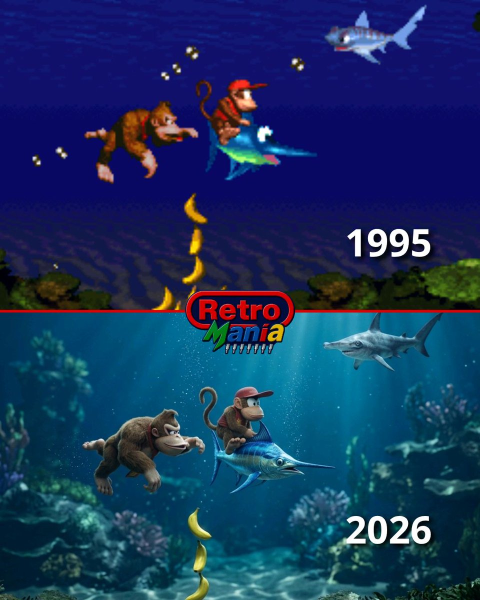 Press_Start9's tweet image. 🐵🌊 De los píxeles al hiperrealismo: Donkey Kong y Diddy, 30 años después, nos llevan a una inmersión inolvidable en el océano retro. 🍌🎮 ¡La nostalgia nunca lució tan bien! #RetroGaming #DonkeyKong