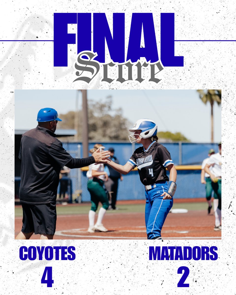 CSN_Softball's tweet photo. LADY COYOTES WIN‼️ CSN (27-17 overall, 16-8 ACCAC) rallies for a 3 spot in the top of the 7th to claim a 4-2 dub vs. AWC in game 4. 🐺🥎💪

C. Tepraseuth (1R, 1H, 1RBI, HR)
M. Mauzey (1R, 1H)
H. Holloway (7IP, 0ER, K, Win) 📊

Next up, YC on 4/24 🏠

#PackMentality

@CSNCoyote https://t.co/74jZTJhA7i