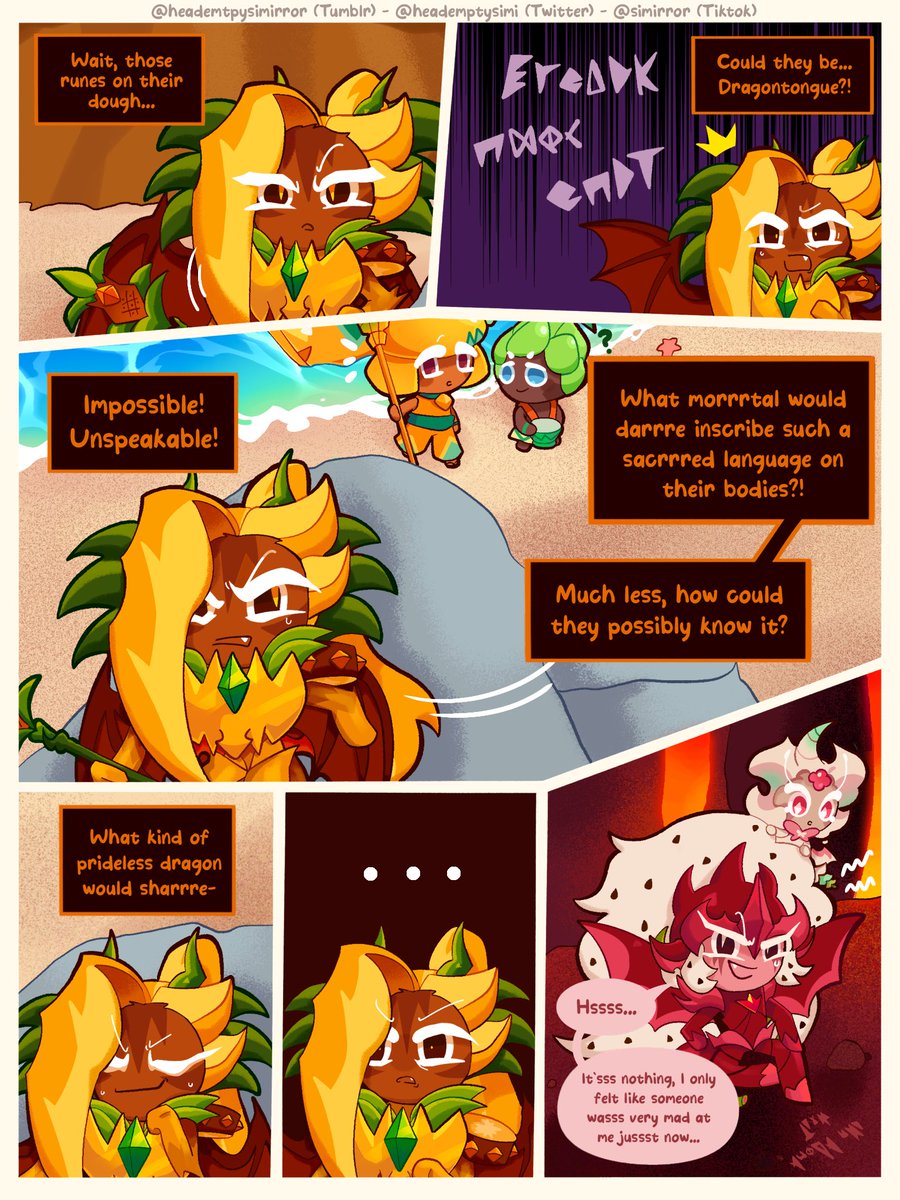 heademptysimi's tweet image. Going off Mango's dialogue in Kingdom, Ananas might just be sleeping in their island right now. Dragon cookies cameo next update TRUST (ALSO happy late bday to Ananas yayyy!)
#cookierunkingdom #ananasdragoncookie #pitayadragoncookie #venomdoughcookie