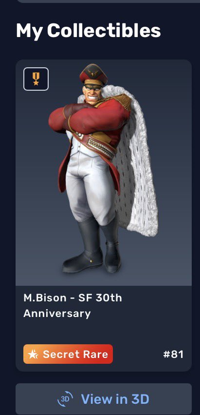 ADDICTIVE_CB's tweet image. Street fighter Drop @veve_official 
Woke up this morning to M.Bison SR 
Mint #81
Anyone else hit SR? 

#streetfighter #collectibles #nft
