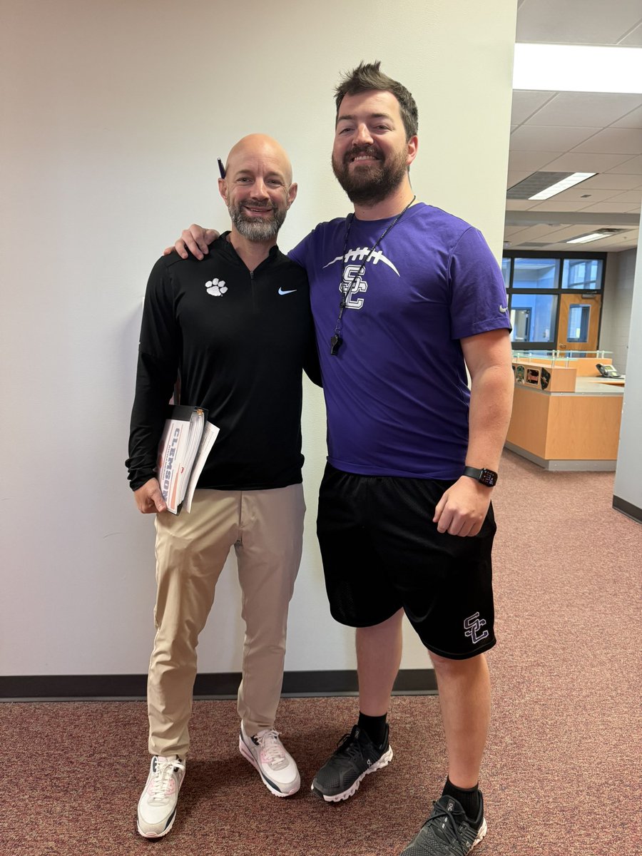 StuartCramerFB's tweet photo. Thanks to @coachkr10 and @ClemsonFB for coming by yesterday to talk about our players!

#RecruitTheStorm https://t.co/BRHoTM54ZN
