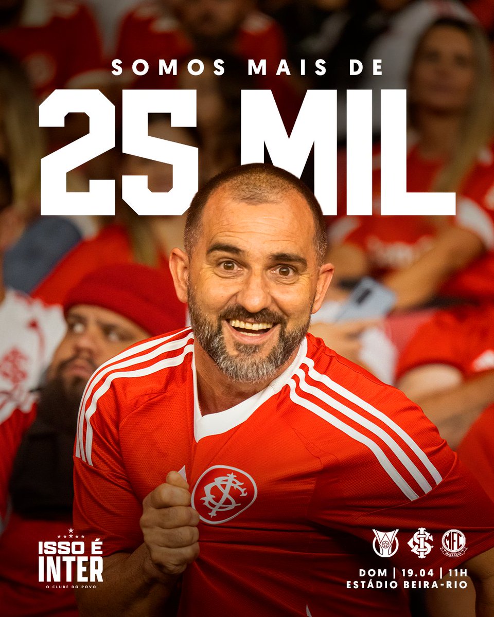 SCInternacional's tweet photo. 🔝 𝗦𝗢𝗠𝗢𝗦 𝟮𝟱 𝗠𝗜𝗟 𝗖𝗢𝗡𝗙𝗜𝗥𝗠𝗔𝗗𝗢𝗦! ❤️🤍

O teu apoio será fundamental na busca pelos 𝟯 pontos neste domingo (19), às 11h, diante do Mirassol! 🔜🏟️

🎟️ Acesse https://t.co/2IknVogmfJ e vem pro Beira! 

⚠️ Portões esgotados: 6️⃣ e 8️⃣. https://t.co/ooWKtgoX4n