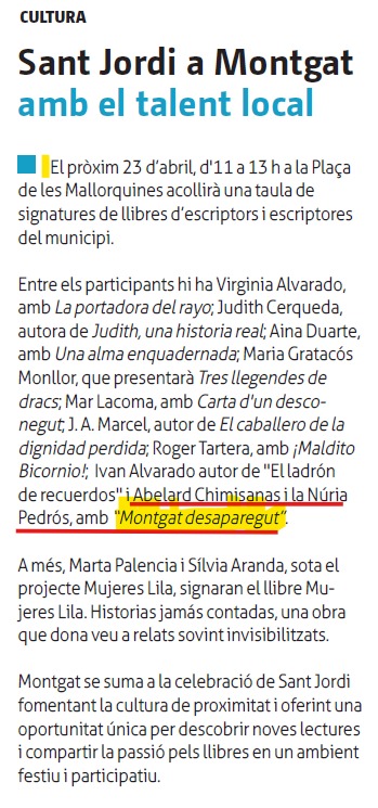 NuriaPedrosPons's tweet photo. Signatura de llibres. DIJOUS 23 d'abril d'11 a 13h. Diada de Sant Jordi.
Plaça de les Mallorquines Montgat☺️ https://t.co/krAYBXMIVY