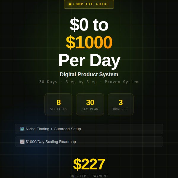 AIPromptWeb's tweet image. Want to go from $0 to $1000/day with digital products?
Complete guide — everything you need:
✅ Niche finding system
✅ 24-hour product creation
✅ 30-day growth plan
✅ $1000/day roadmap
No experience needed 👇
tayfunk.gumroad.com/l/pgerj
#DigitalProducts #PassiveIncome #MakeMoney