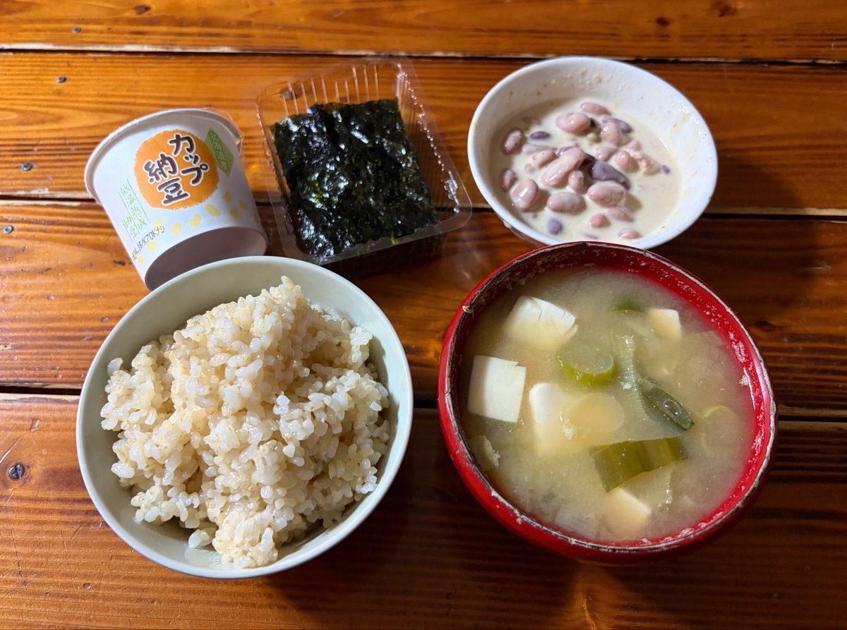 vegelovecat's tweet image. おはよー
今朝は車じゃなく歩いて散歩に行くとミズさん  無事帰宅☺️
昨夜は野菜室の前でミズさん寝ちゃって開けれず 外にあったネギしか野菜が使えなかった😅 父ちゃんにもらった韓国海苔で納豆うま ネギ豆腐味噌汁 豆のカレーマヨサラダ
 #vegan #ヴィーガン #保護犬を家族に #保護猫を家族に