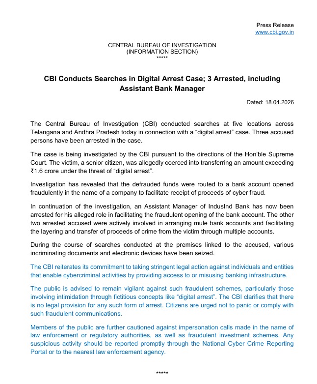 🚨 CBI has arrested an Assistant Manager of <a href="/MyIndusIndBank/">IndusInd Bank</a> in the big “Digital Arrest” fraud case. 

A senior citizen was coerced into transferring over ₹1.6 crore. Funds were routed through a fake company account opened with the bank manager’s alleged help. 

I’m least