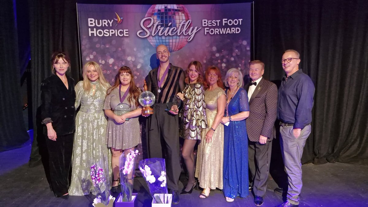 BuryHospice's tweet photo. The champions of tonight's Strictly Best Foot Forward are Nicola Reynolds and Daniel Wood who lifted the glitterball trophy to be crowned winners.
We are delighted to announce the total amount raised for Strictly Best Foot Forward 2026 is an incredible £103,000 for Bury Hospice. https://t.co/nCQavRTNrX