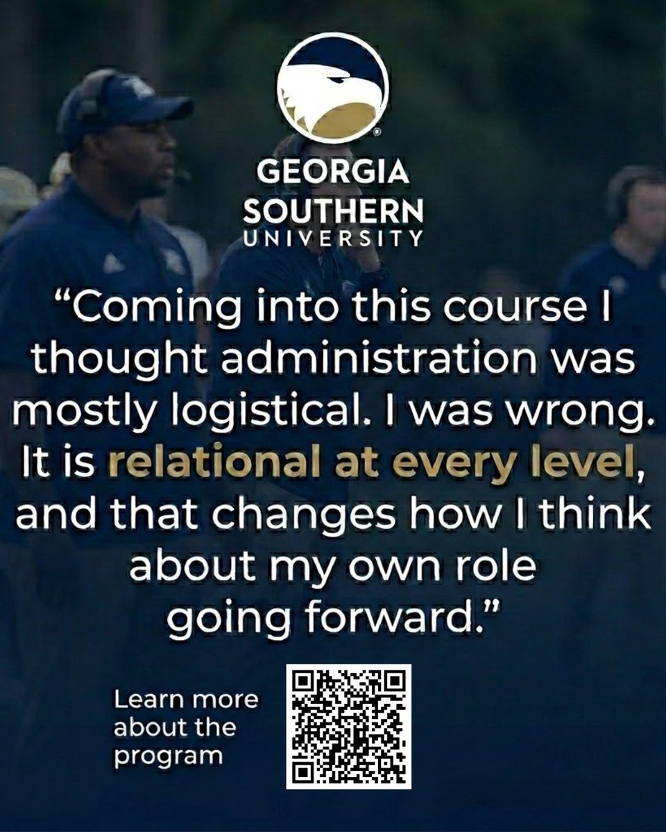 CoachHalWilson's tweet image. I'm teaching an "Administrative Issues in Coaching" course this spring &amp;amp; love when students realize that it’s ALL about relationships.

Scan the QR code to learn more about the premier fully online M.S. for coaches!
#GSCoachEducation
#coaching
#leadership