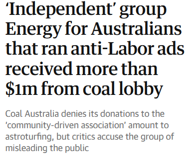 adamnicotera's tweet image. Energy for Australians, an “independent, community-driven association” that ran anti-Labor adverts during last federal election, was entirely funded by accepting more than $1 million from a coal industry lobby group, whose members include major coal miners.

#auspol #insiders