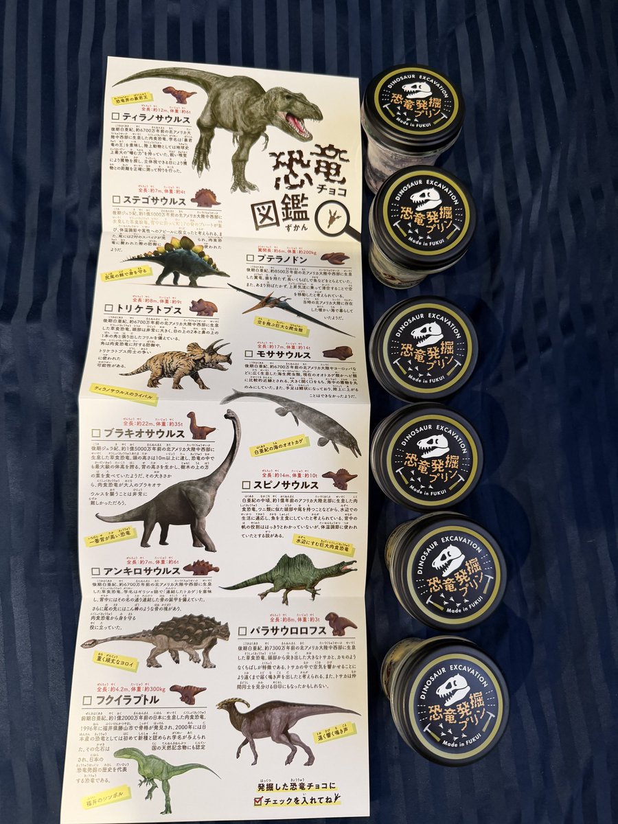 Postes15pastes's tweet photo. 福井食べたりしたもの🦀🦖🐟👓
恐竜発掘プリン、「図鑑の恐竜って10種あんねん」と某ミカさんに言われた気がしました༼⁰o⁰；༽
いちご味も美味しかっです✨

#みるみやこ
#ゆめみた47_福井 https://t.co/oMKwIfqFus