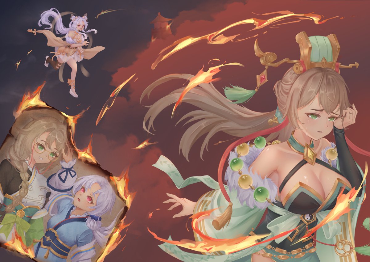 MimiKayo_'s tweet photo. 【餘燼輓歌 Elegy of Embers】 🔥 

「曾經安撫一切的溫熱手心，如今只剩烈火燎原的刺痛。 在命運交錯的軌跡裡，我們終究遺失了彼此的座標。」  

「也許再見面、我們只能是敵人。」

  #GrandArchive #GrandArchiveTCG #TheGrandillustrator https://t.co/26PYnnwyEt