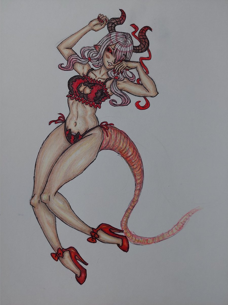 Kurokamisan6's tweet image. A friend of mine asked me to draw my OC erzebeth wearing the cat lingerie and i couldn't say no to that request!😅
#originalcharacter