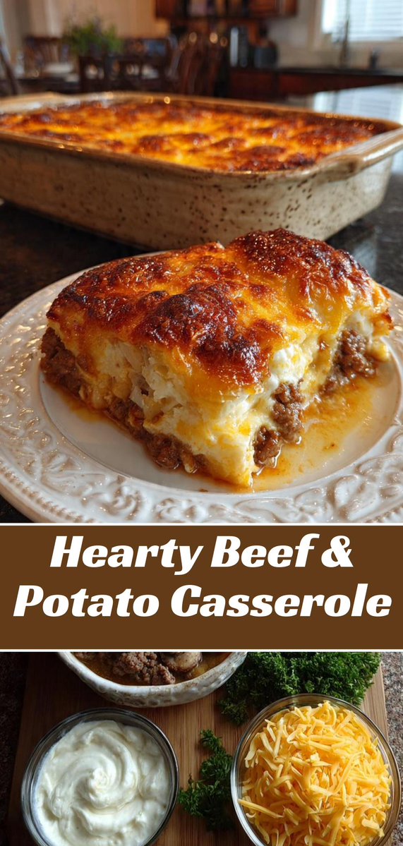 grandmabites1's tweet image. Craving something tasty? Hearty Beef &amp;amp; Potato Casserole is quick and delicious! Tap for the step-by-step! 😋🔥 #recipes #easyrecipe #weeknightmeals