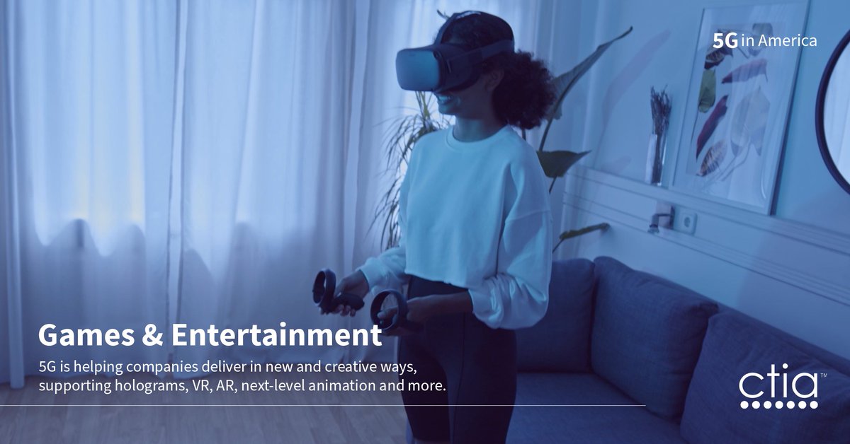 CTIA's tweet image. Consumers today expect more and more from their entertainment experiences. Find out how #5G is helping companies deliver new, creative experiences: bit.ly/4baMDpP