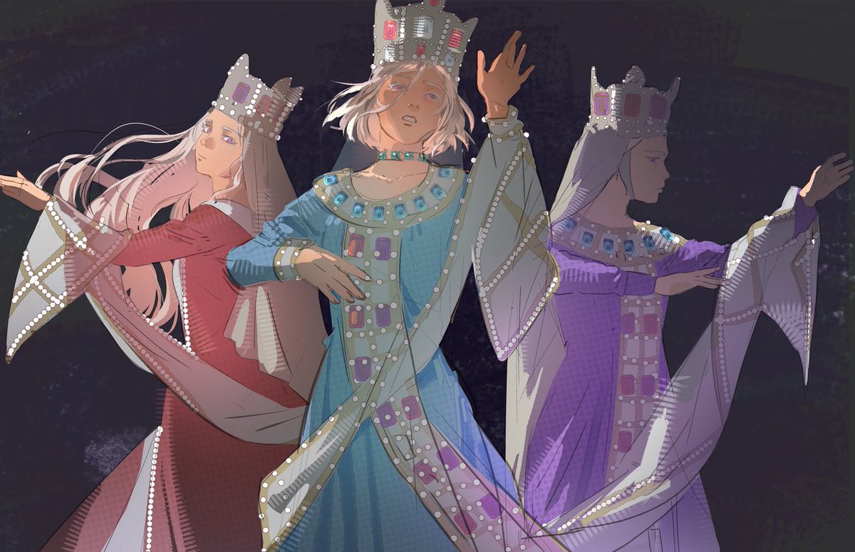 danyaeris's tweet photo. #danycultures2026 ⁠ ❥ mythology 

daenerys as the traditional georgian dance called “Samaia” which is performed by three women to represent King Tamar of Georgia as a young princess, a wise mother and the powerful empress

comm done by @kand1datnaroda https://t.co/UHZ4bfhFvs