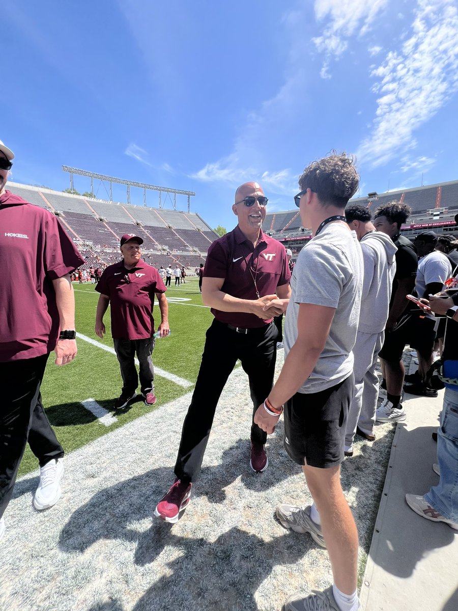 brady_thorn's tweet photo. Had a great time today in Blacksburg for the @HokiesFB spring game! Thanks for the hospitality can’t wait to be back! #Hokies #LGH #EnterSandman 

@chrismahon_ @tolbert_nance @jacksongathings @karsynkehler_ @andrewscanlon01 @Jack_Muldowney0 @AWarren36 @nathan_w05 @ColtonFitch22 @EasterMiller007 @CoachThourogood @kolby_crawford @VTScoop247 @EvanGWatkins247 @TomLoy247 @BrianDohn247 @BrandonHuffman @TheUCReport @adamgorney @bench424nmore