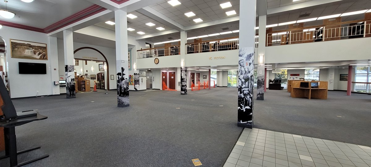 Okay - the front main floor is ready for re-carpeting! (And, some of us are ready for a nap 😉!) Don't forget, we'll be CLOSED next week (April 20-25), but you can still pick up holds curbside or visit the Bookmobile!