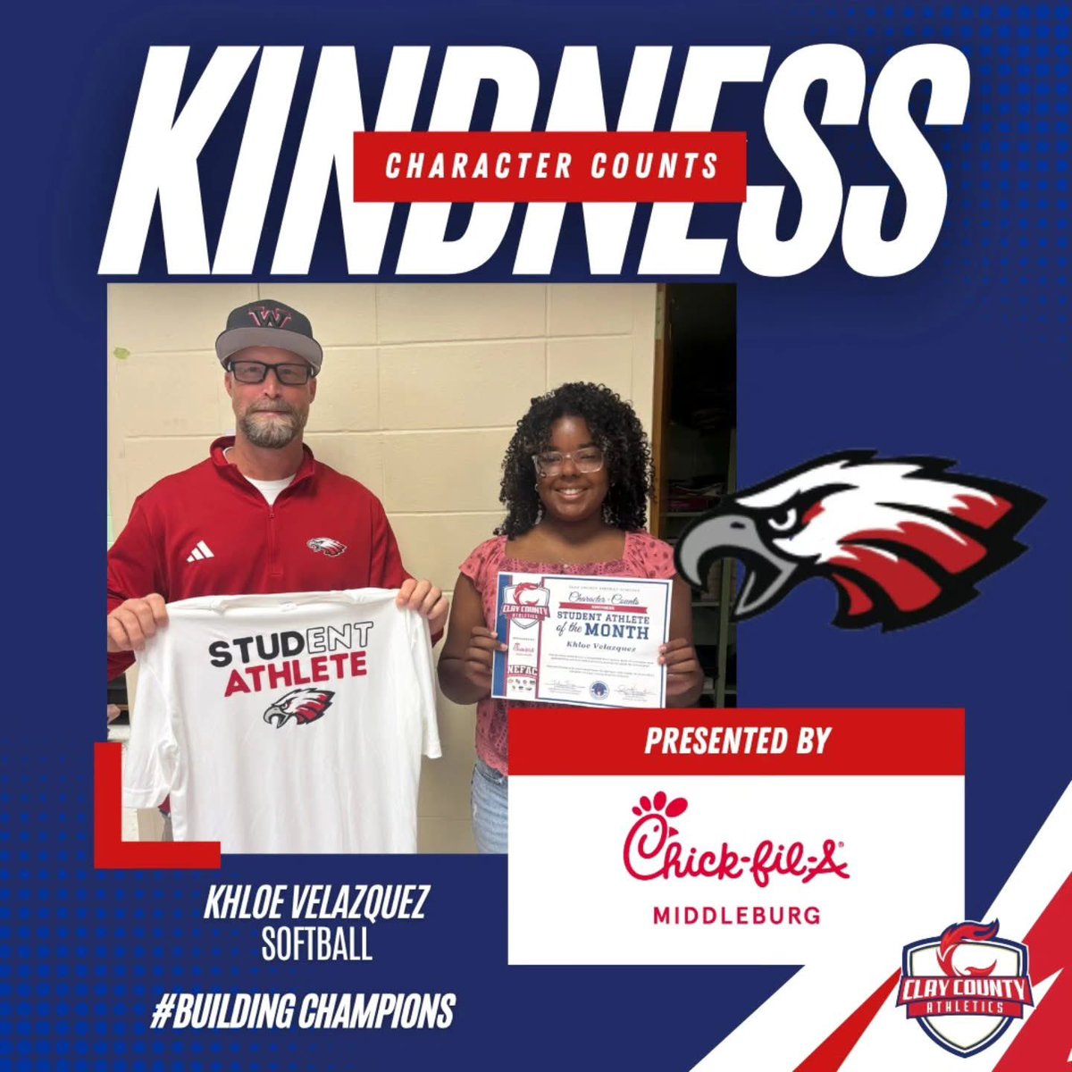 Freedom Softball’s very own Khloe Velazquez off of (Edmonson)14u has won the Character Counts Award! Presented by <a href="/oneclaysports/">Clay County Athletics</a> <a href="/FREEDOMSBFL/">FREEDOM SOFTBALL</a> KoKo ❤️🇺🇸🥎