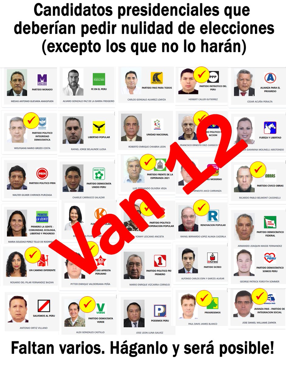 Ahora son 12 los candidatos que rechazan estas elecciones!
Belmont acaba de decir que cree que hubo fraude en el proceso electoral y se solidariza con Rafael López Aliaga. Next!