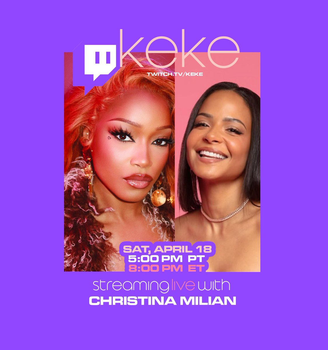 KekePalmer's tweet photo. Streaming with my girl today and you already know it’s about to be a TIME. 🤭💋

We’re live at 5PM PT / 8PM ET on https://t.co/ueb5lpRENS. Let’s get into it! https://t.co/lP2vzihGGd