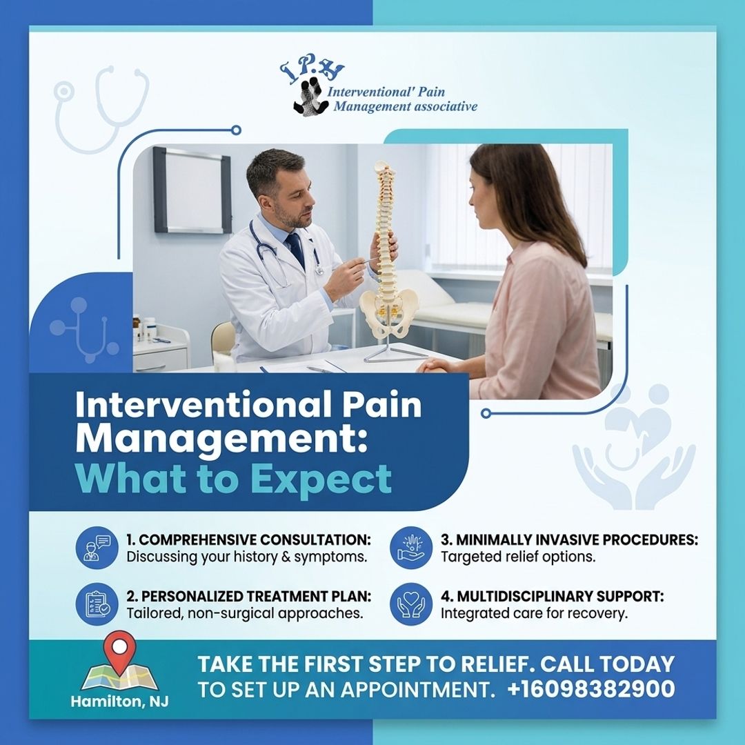 thepaindr's tweet image. What to expect at Interventional Pain Management (IPM): a comprehensive consultation, a personalized treatment plan, minimally invasive procedures, and multidisciplinary support. Call 609-838-2900 to schedule in Hamilton, NJ. #PainManagement #HamiltonNJ #BackPainHelp #Ne...
