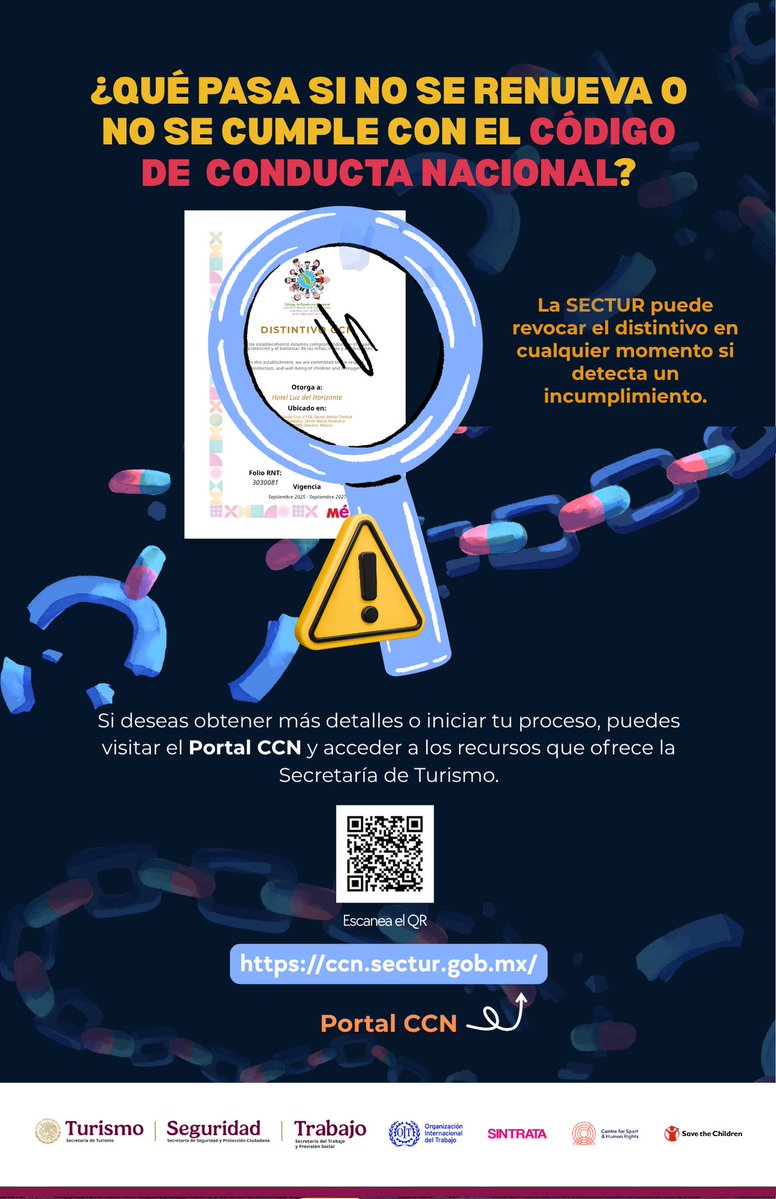FiscaliaEdomex's tweet image. Si eres empleador turístico en México, también eres parte de la solución.
Con el Código de Conducta Nacional, reforzamos el compromiso de tener un turismo seguro y libre. #CCN #NoALaExplotaciónDeNNA #CódigoDeConductaNacional