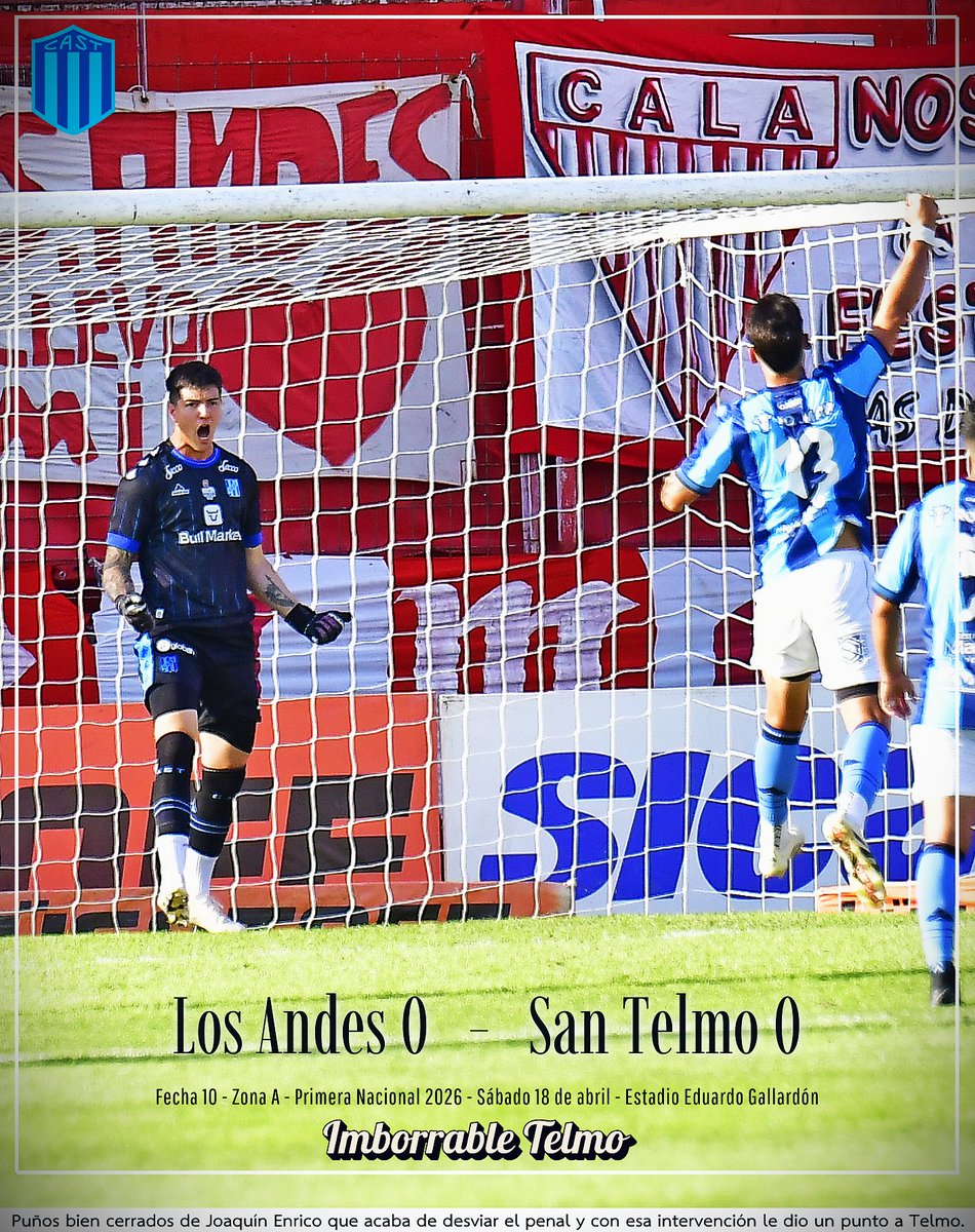 ImborrableTelmo's tweet photo. ⚽️#LosAndes 0⃣
⚽️#SanTelmo 0⃣

➡️Fecha 🔟 - Primera Nacional 2026 - Zona 🅰️
🗓️Sábado 18 abril 2026, 15 horas.
🏟️Estadio Eduardo Gallardón, Lomas de Zamora.

📸#FotodeTapa 
🔎#AsíloVimos https://t.co/avevN0S8mr