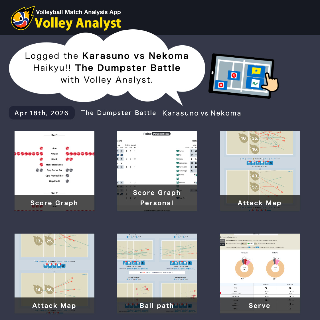 volley_analyst's tweet image. I analyzed the "Garbage Dump Battle" — Karasuno vs. Nekoma — using Volley Analyst!
I did a live log while reading the manga, then went back and recorded everything in detail using a placeholder video as a reference.

six.volley-analyst.com/report/haikyuu…

#haikyu #karasuno #nakoma