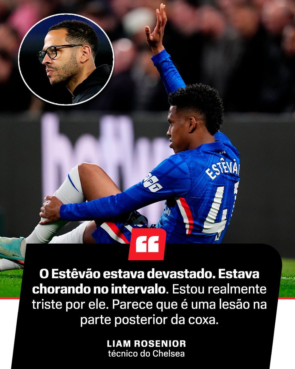 SportsCenterBR's tweet image. FORÇA, ESTÊVÃO! 🙏🇧🇷 Liam Rosenior, técnico do Chelsea, falou sobre Estêvão ter saído lesionado de Chelsea x Manchester United com poucos minutos de jogo: 'ESTAVA CHORANDO!' 🥺😭

👉 Assista à Premier League pela ESPN no Plano Premium do #DisneyPlus!

#PremierLeagueNaESPN
