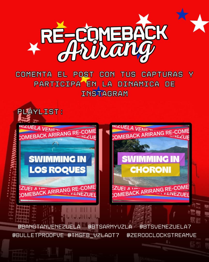 🚨 ¡META LIBRE HOY! 🚨 De 8 a 11pm vamos con todo al streaming por #ReComebackArirang. 🇻🇪 Sube tu captura y participa. ¡Vamos ARMY! 💜

#ARMYVenezuela  #RECOMEBACK_ARIRANG #BTS_ARIRANG #방탄소년단