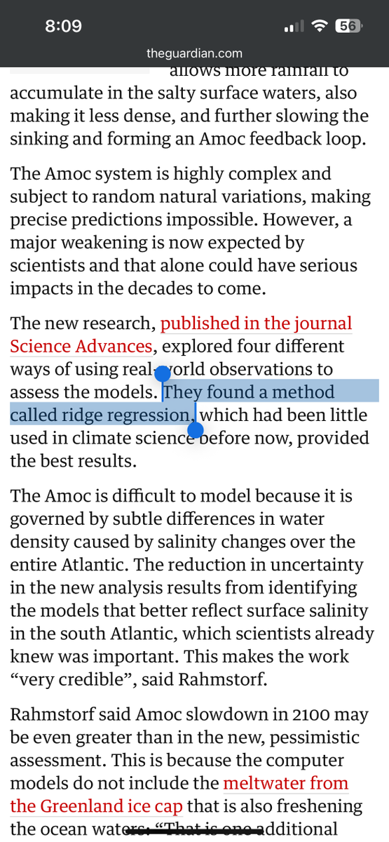 neural_sadwork's tweet image. Lol what - there's no way they're trying to tell me that climate scientists and the entire field of Earth Sciences only JUST discovered L2/Ridge Regression 💀

#AMOC #climatechange #ml #earthsciences #geography