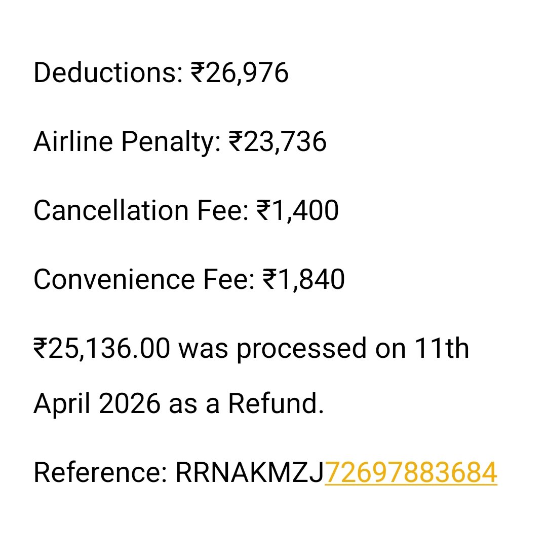 SandeepDevidan's tweet photo. @MoCA_GoI Thank you for taking note of this matter. Till yesterday they were saying that Total Deduction 26976 including Airline Penalty 23736, (Screenshot) But After my tweet, they have removed this and saying that 2 refunds of Rs 25 K each were processed, though I received only 1 refund https://t.co/jcvXhbeVv8